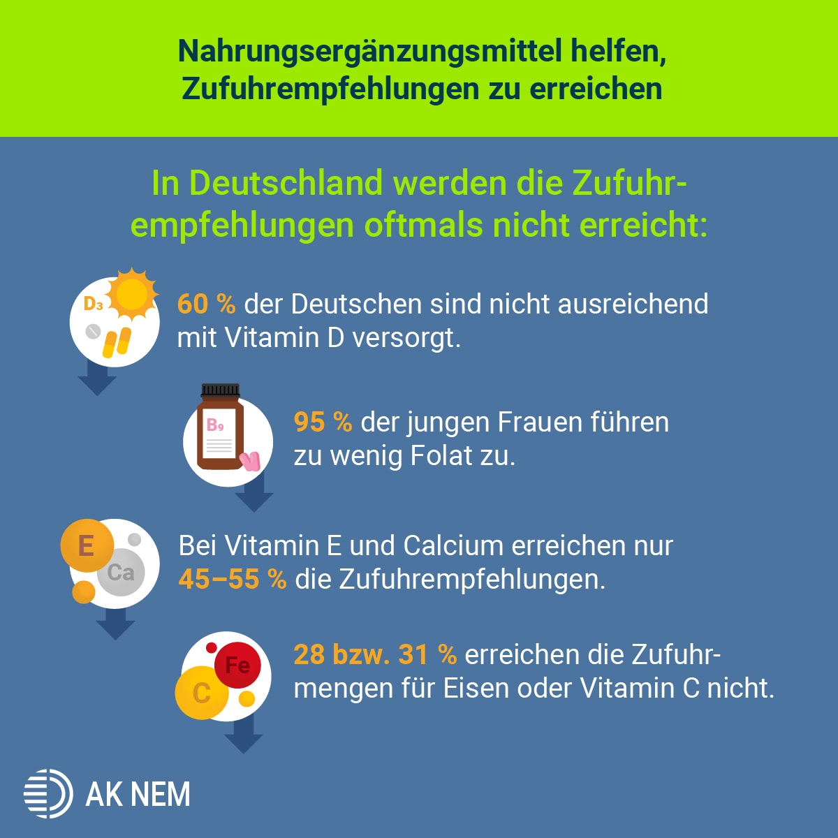 Nahrungsergänzungsmittel helfen Zufuhrempfehlungen zu erreichen