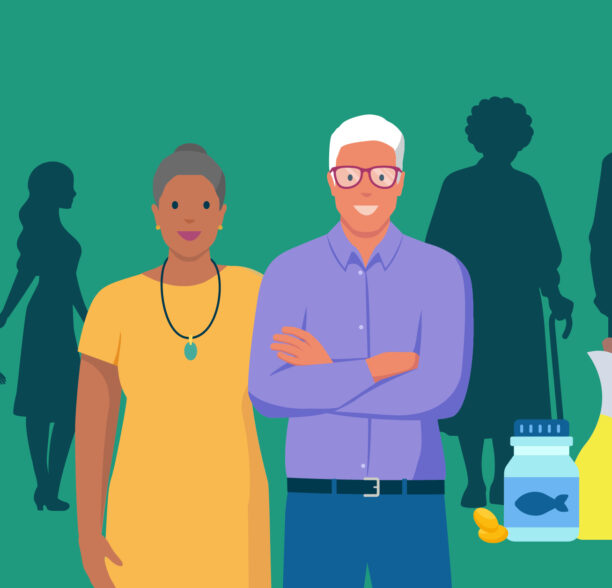 Grafische Darstellung der Bedeutung von Omega-3-Fettsäuren auf das gesunde Altern und die Langlebigkeit